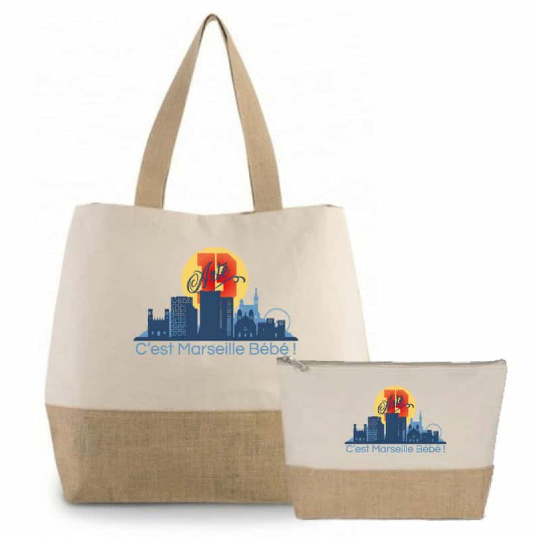 Sac en toile de jute avec une seconde pochette en toile